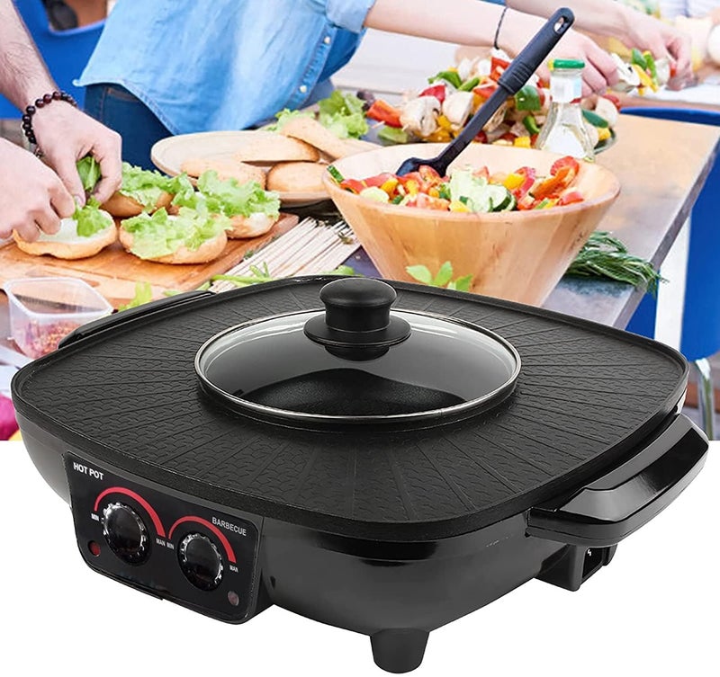 MUGATH Double Layer Korean Barbecue Hot Pot, Integrated Cooker, Electric Baking Pan, Smokeless Split Shabu Shabu BBQ Pot - Image 1