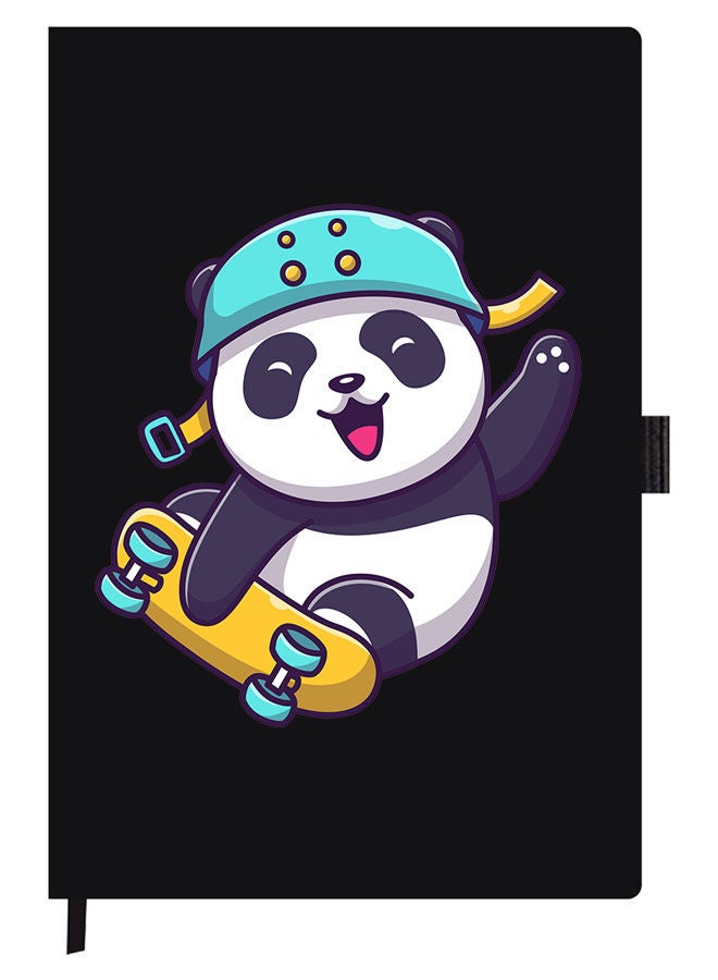 Theodor Designer A5 Thick Black Hardcover Notebook Skiing Panda - Image 1