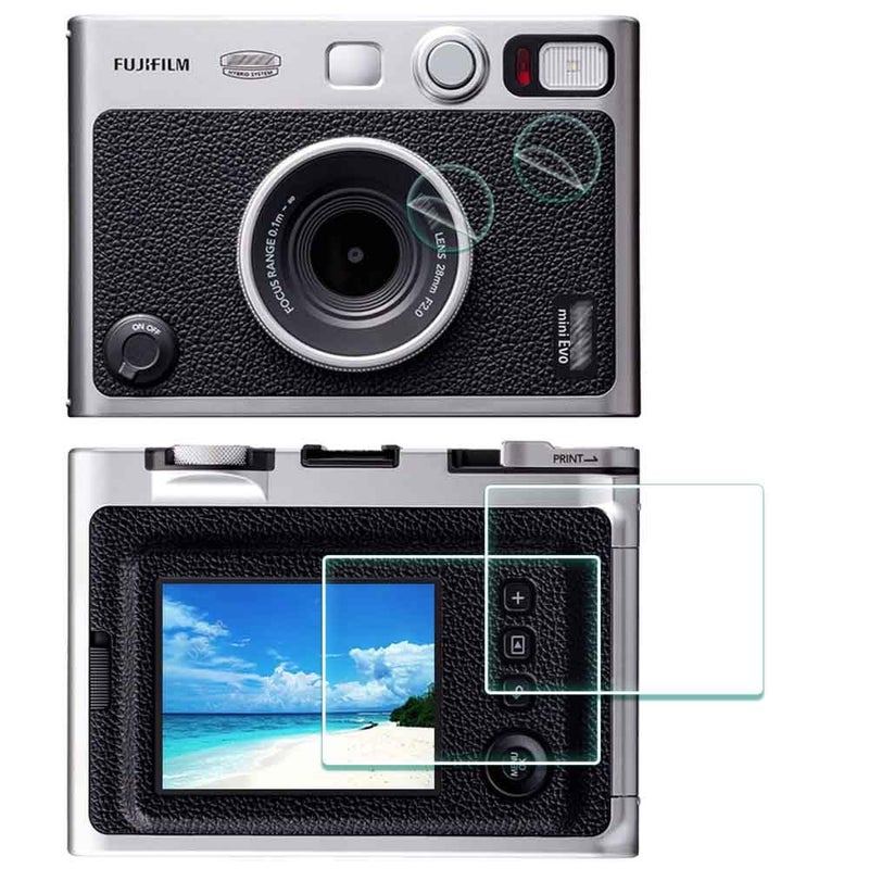 ULBTER Screen Protector for Fujifilm Instax Mini EVO/Hybrid Fuji Instant Camera LCD + Lens PET Flim [2+2Pack] Tempered Glass 9H Hardness Anti-Scrach Anti-Bubble - Image 1