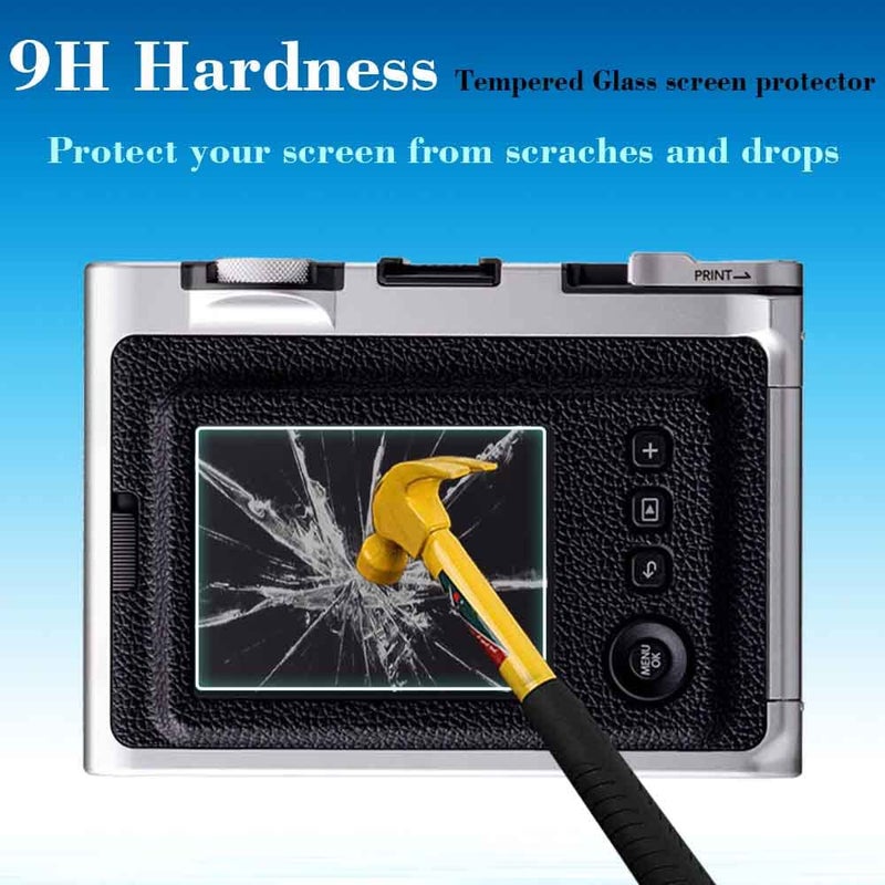 ULBTER Screen Protector for Fujifilm Instax Mini EVO/Hybrid Fuji Instant Camera LCD + Lens PET Flim [2+2Pack] Tempered Glass 9H Hardness Anti-Scrach Anti-Bubble - Image 3