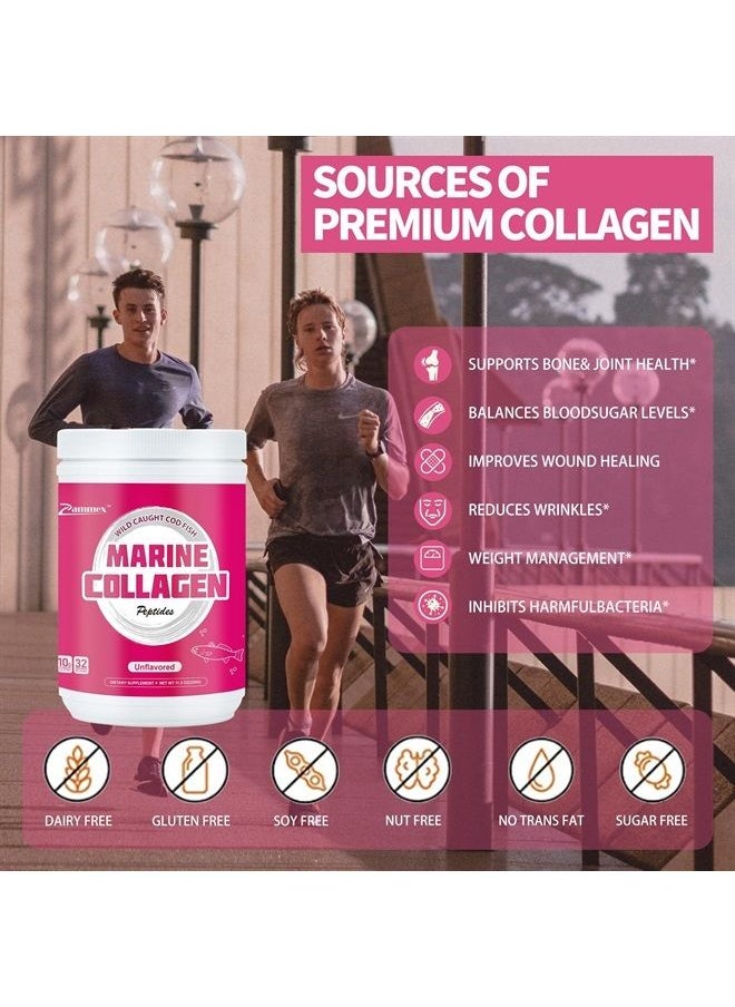 Zammex - Marine Collagen Peptides Powder Unflavored, Non-GMO Wild Caught Fish, Hydrolyzed Collagen Peptides (Type 1 & 3), Collagen Supplement for Healthy Skin, Hair, Joints & Bones, Easy to Mix, 32 Servings - Image 1