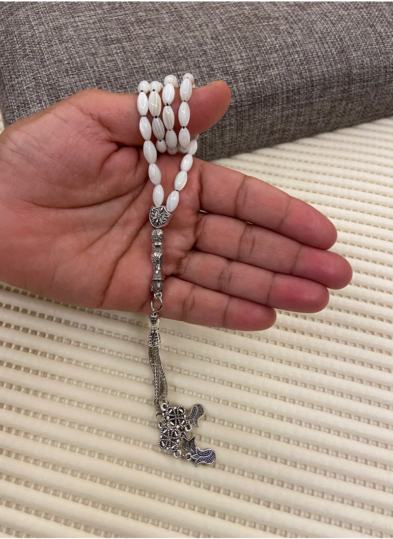 JewelryJo - Natural Seashell Prayer Beads For Men 39 Beads Size 4mm - Image 1