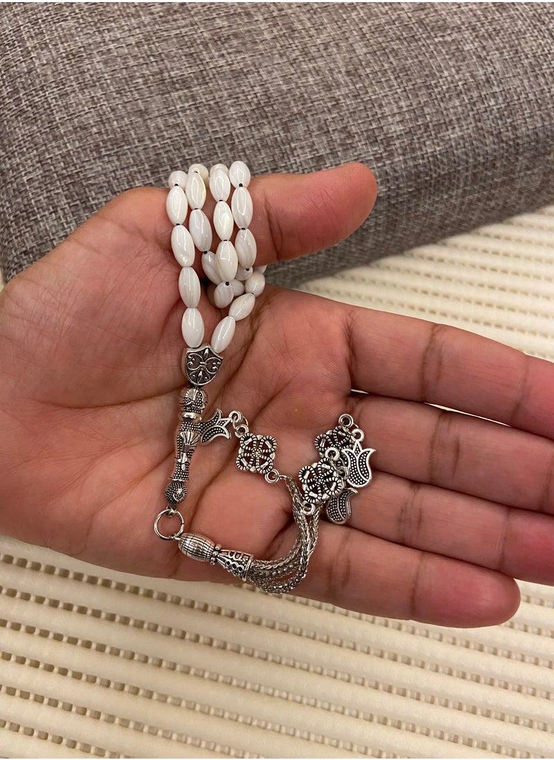 JewelryJo - Natural Seashell Prayer Beads For Men 39 Beads Size 4mm - Image 1