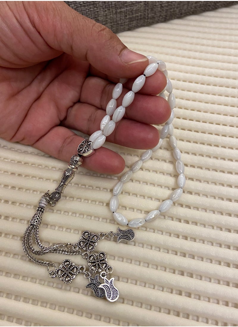 JewelryJo - Natural Seashell Prayer Beads For Men 39 Beads Size 4mm - Image 1