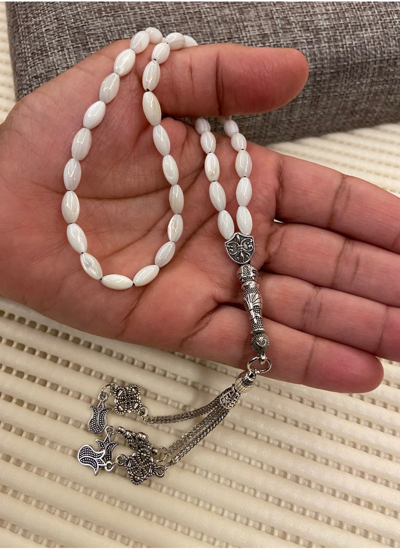 JewelryJo - Natural Seashell Prayer Beads For Men 39 Beads Size 4mm - Image 1