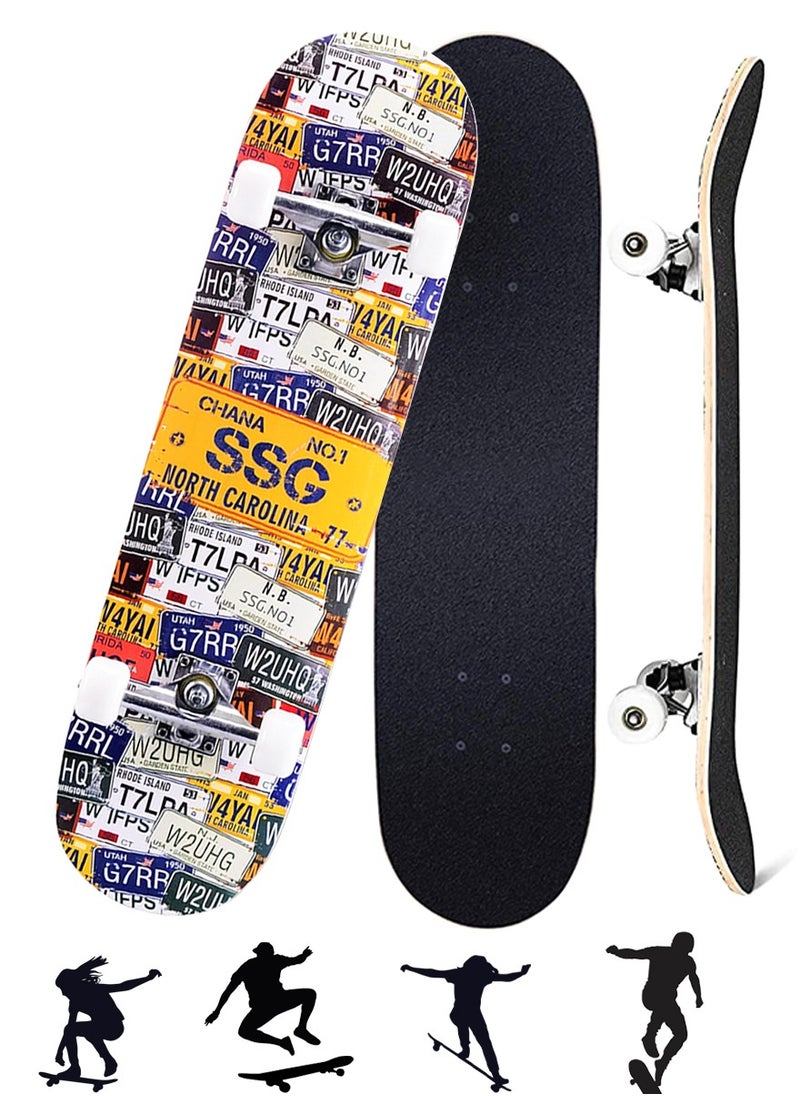 QUTOOB Professional Skateboard, 31 x 8 Inch Double Kick Standard Skate Board For Kids Youth Adults, High Quality 7 Layer Canadian Maple Concave Deck Skateboard Ideal for All Level Skaters, Beginners, Experts  - Image 1