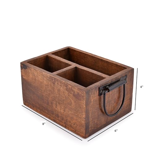 EDHAS 3 Compartment Flatware Caddy, Cutlery Utensil Holder with Metal Handles for Farmhouse Kitchen Decor and Countertop, Dining Table, Office Organizer (8" x 6" x 4") - Image 5