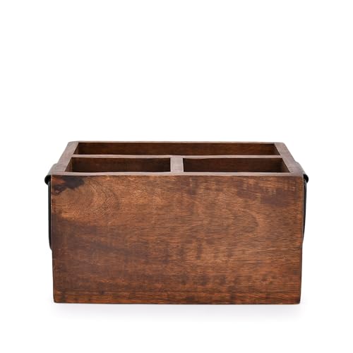EDHAS 3 Compartment Flatware Caddy, Cutlery Utensil Holder with Metal Handles for Farmhouse Kitchen Decor and Countertop, Dining Table, Office Organizer (8" x 6" x 4") - Image 3