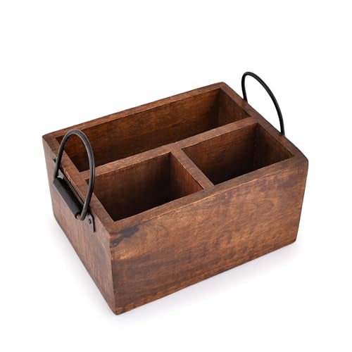 EDHAS 3 Compartment Flatware Caddy, Cutlery Utensil Holder with Metal Handles for Farmhouse Kitchen Decor and Countertop, Dining Table, Office Organizer (8" x 6" x 4") - Image 2