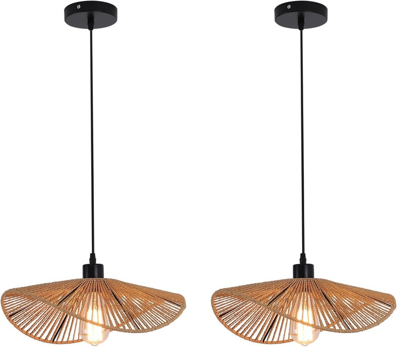 Garwarm Boho Chandelier Ceiling Light Rattan Pendant Light Modern Hand-Woven Bamboo Hanging Light 2 Lamps for Farmhouse, Bedroom, Living Room, Dining Room 41cm - Image 1