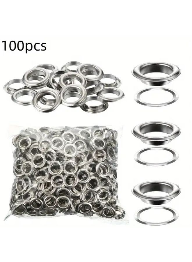 100 Pcs Silvery Stainless Steel Grommet Kit With Washers For Banners Posters And DIY Projects - Image 1