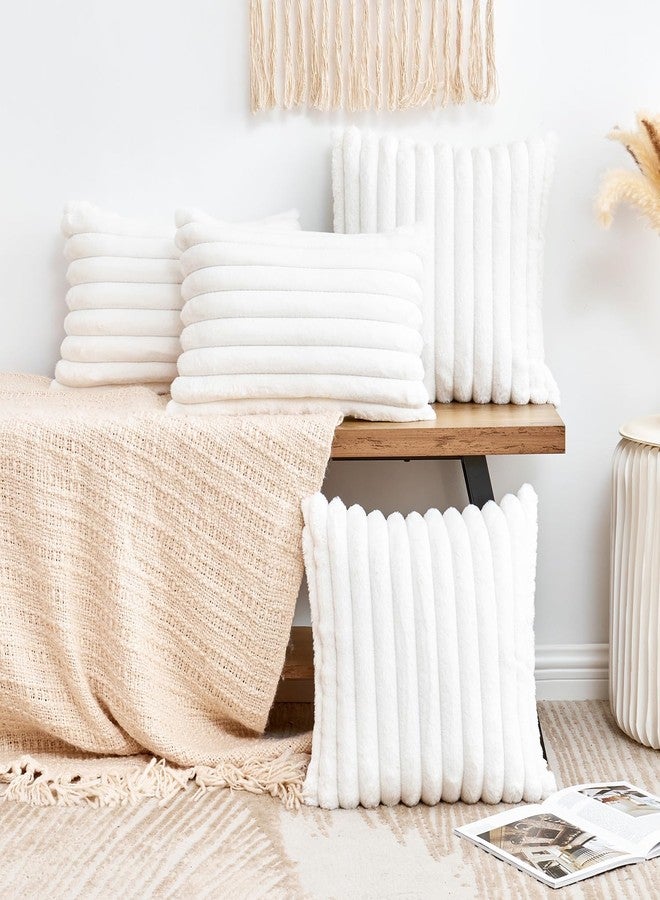 GriNeed Throw Pillow Covers Decorative Faux Fur Set of 2 18x18 Inch Pillow Covers, Soft Cream White Striped Pillowcases for Couch Sofa Bed Living Room, Fluffy Cute Home Boho Accent Fuzzy Decor - Image 2