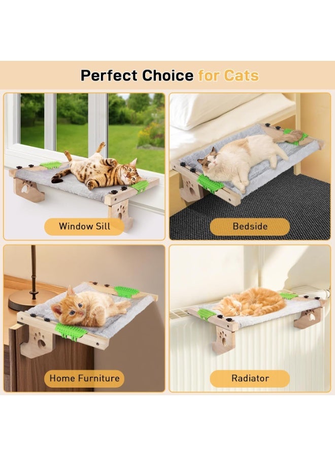 Cat Window Perch, Window Bed for Indoor Cats, Hammock Window Seat with Self Groomer, Wood & Metal Frame, Easy to Adjust & Assemble Cat Windowsill Perch(Medium) - Image 2