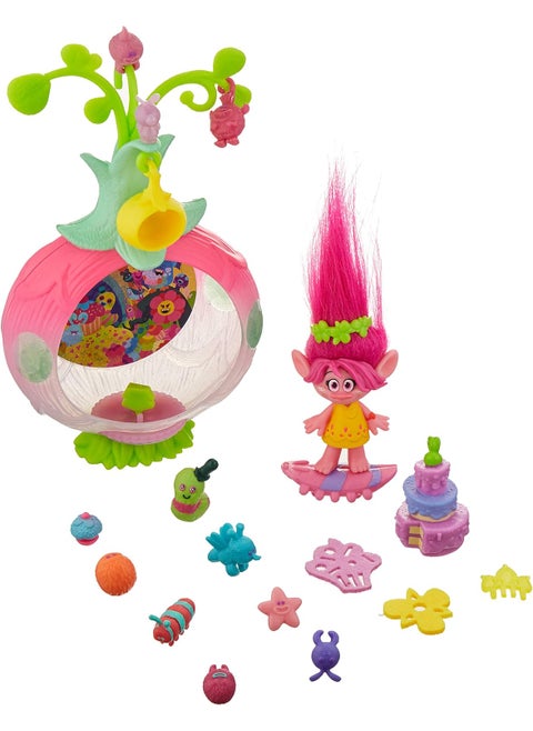DreamWorks Trolls Sparkle Surprise Party Pod Playset with ColorChanging Poppy Figure 9 Critters 8 Accessories and ColorChanging Sticker Sheet