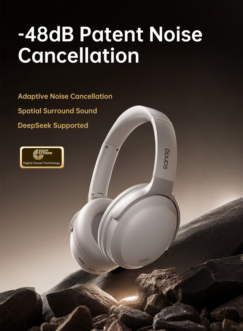 sanag Tri-Frequency Active Noise Cancellation Headphones, Hi-Res Wireless Audio, Comfortable Fit, 50H Playtime, Ultra-low Latency, 15min Quick Charge, Bluetooth 5.4, Smart App Control, D60S Beige - Image 2
