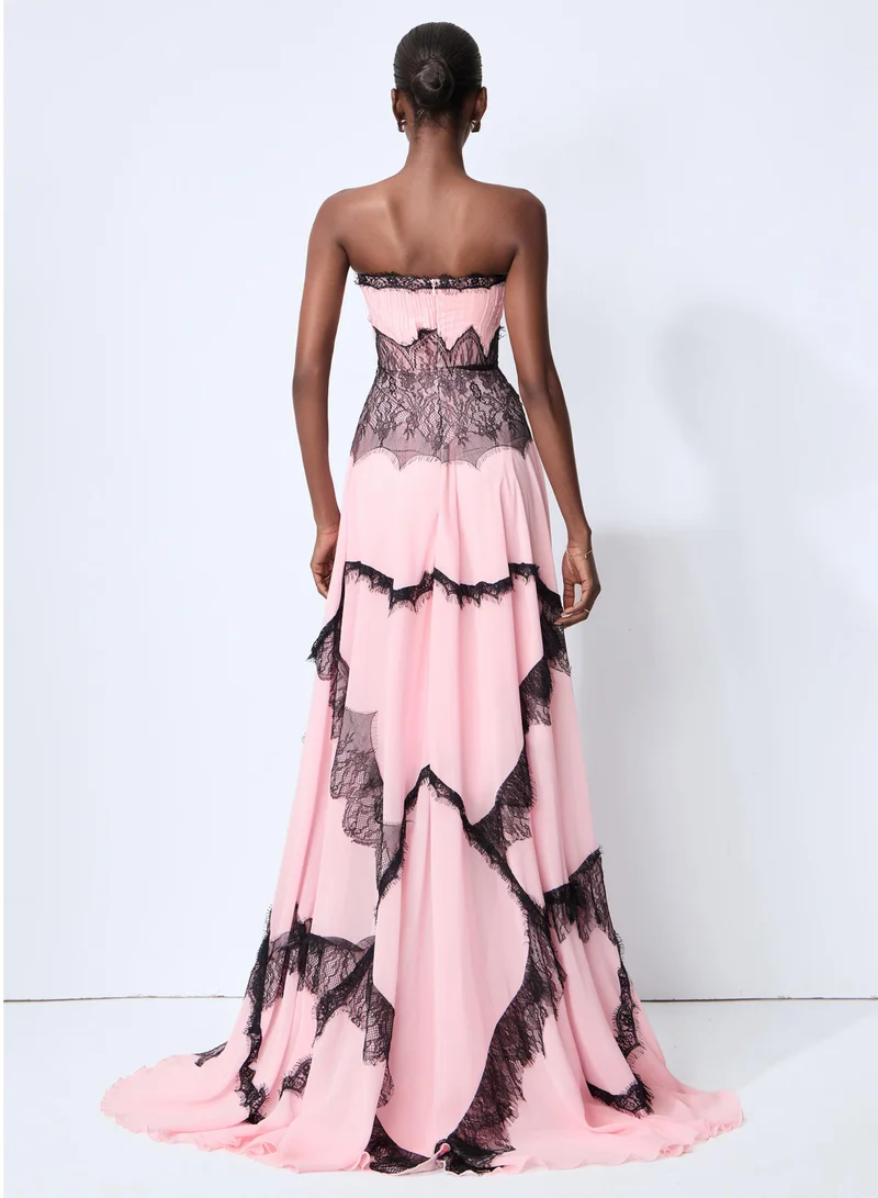 Sunfere  Secret Grove Pink Strapless Lace Trim Maxi Dress for Women | Best Price UAE