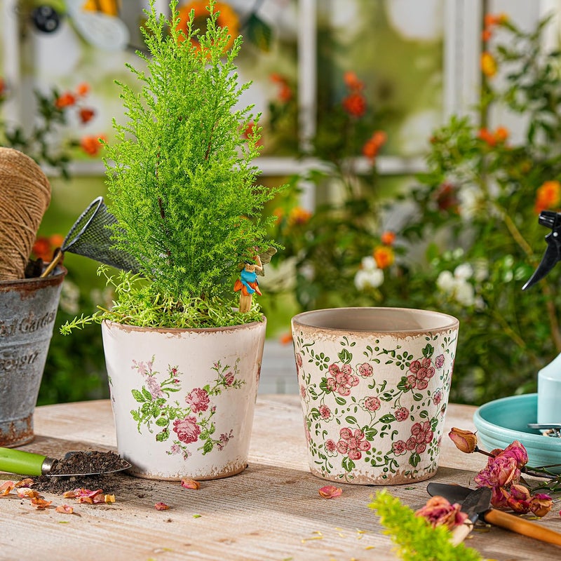 Sungmor Vintage Ceramic Planter Set of 2 - Decorative Indoor & Outdoor Flower Pots with Drainage Holes - Tuscan DÃ©cor Pots, 5.5" Ice Crackle Glaze Planters for Home, Kitchen, Patio, and Garden - Image 2