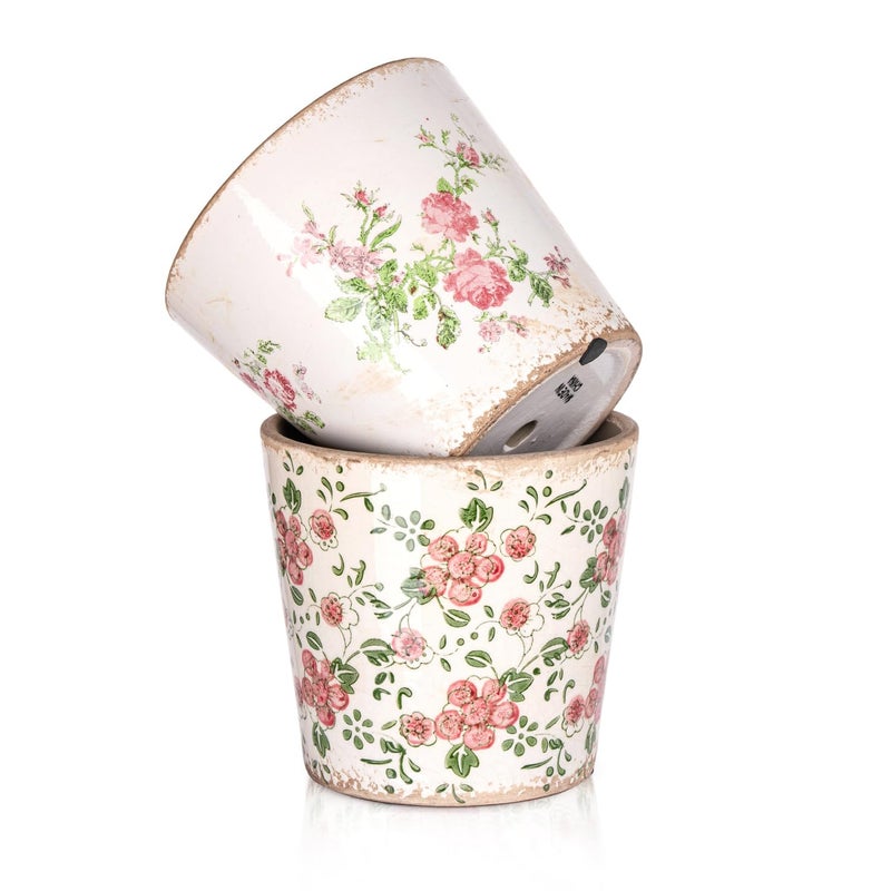 Sungmor Vintage Ceramic Planter Set of 2 - Decorative Indoor & Outdoor Flower Pots with Drainage Holes - Tuscan DÃ©cor Pots, 5.5" Ice Crackle Glaze Planters for Home, Kitchen, Patio, and Garden - Image 1