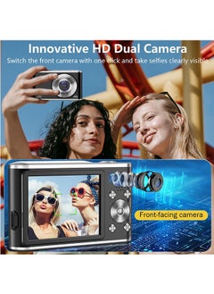 LENND Digital Camera, Auto Focus FHD 4K Vlogging Camera with Dual Camera 48MP 16X Digital Zoom Kids Compact Camera with 32GB Memory Card Portable Point and Shoot Cameras for Teens Beginner Adult  - Image 2