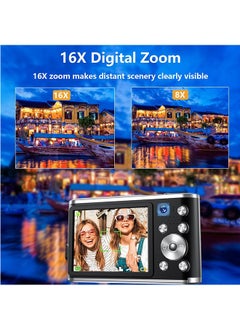 LENND Digital Camera, Auto Focus FHD 4K Vlogging Camera with Dual Camera 48MP 16X Digital Zoom Kids Compact Camera with 32GB Memory Card Portable Point and Shoot Cameras for Teens Beginner Adult  - Image 4