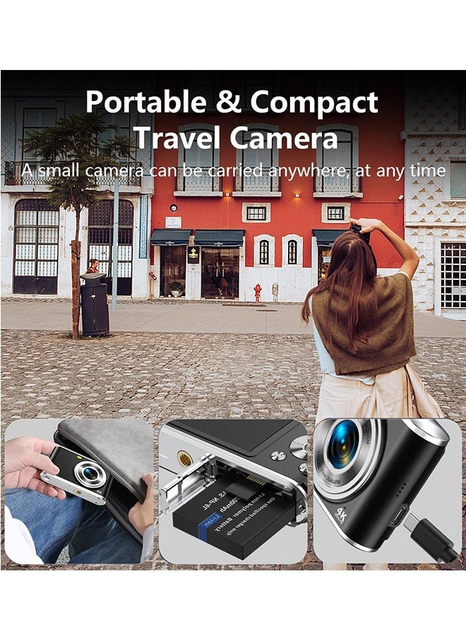 LENND - Digital Camera, Auto Focus FHD 4K Vlogging Camera with Dual Camera 48MP 16X Digital Zoom Kids Compact Camera with 32GB Memory Card Portable Point and Shoot Cameras for Teens Beginner Adult - Image 1
