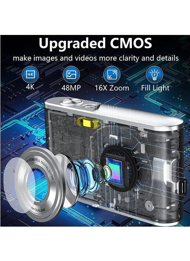 LENND - Digital Camera, Auto Focus FHD 4K Vlogging Camera with Dual Camera 48MP 16X Digital Zoom Kids Compact Camera with 32GB Memory Card Portable Point and Shoot Cameras for Teens Beginner Adult - Image 1