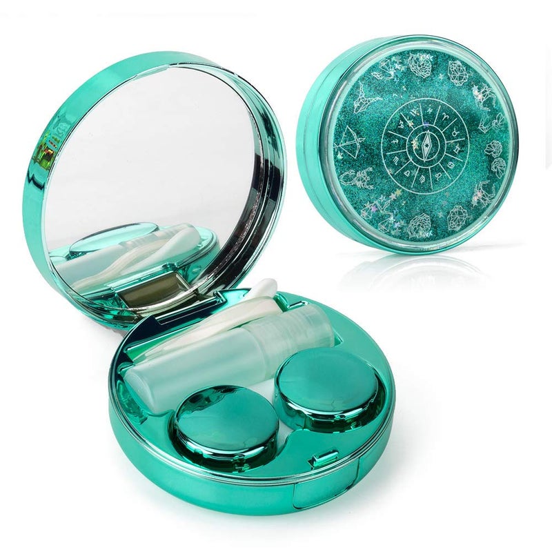 ofone Contact Lens Case Bling Constellations Contact Lenses Cases with Tweezers Remover Tool Mirror Solution Bottle Portable Contact Lens Storage Container Kit for Travel Green