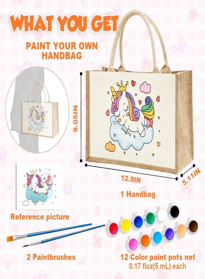 PATPAT® DIY Canvas Linen Tote Bag, DIY Hand Painted Unicorn Coloring Craft Bag Reusable Shopping Tote Colors Set for Kids Gift Bag 33×23×13 cm - Image 2