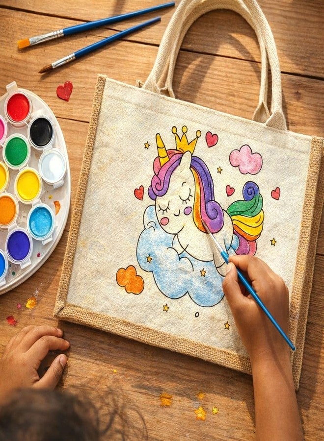 PATPAT® DIY Canvas Linen Tote Bag, DIY Hand Painted Unicorn Coloring Craft Bag Reusable Shopping Tote Colors Set for Kids Gift Bag 33×23×13 cm - Image 3