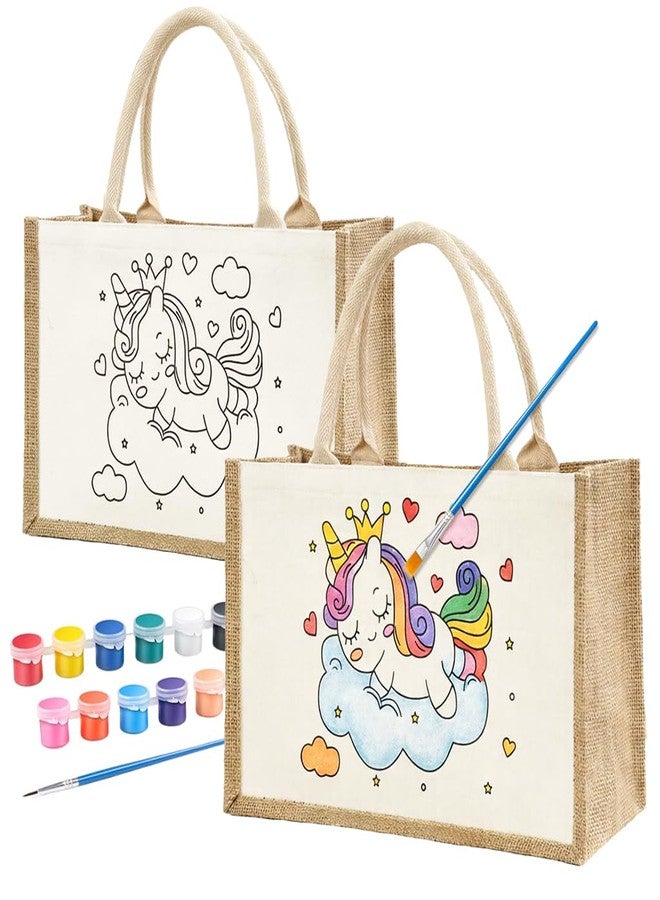 PATPAT® DIY Canvas Linen Tote Bag, DIY Hand Painted Unicorn Coloring Craft Bag Reusable Shopping Tote Colors Set for Kids Gift Bag 33×23×13 cm - Image 1