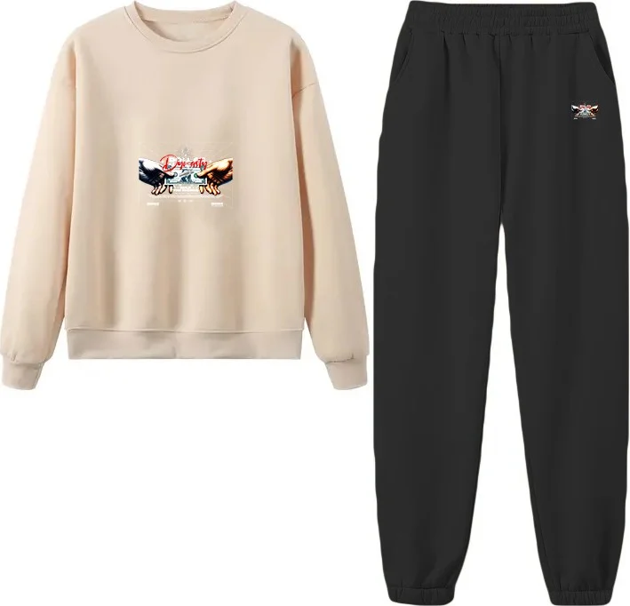 دوغ فش Tracksuit Oversize Dollardynasty Printed Tracksuit,lover,couple Combination Beige