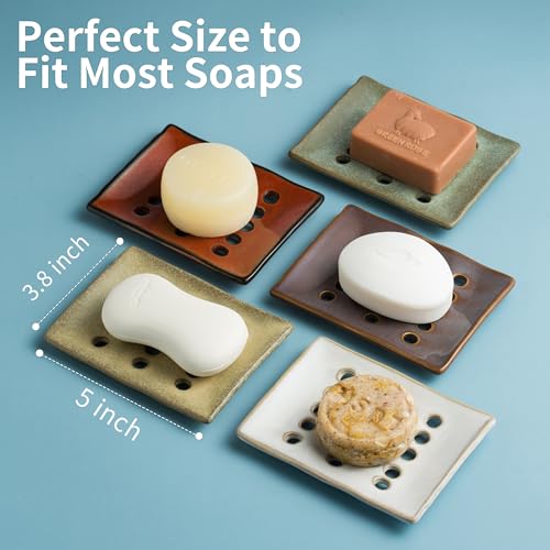 Cormomu Soap Holder with Self Drain, Ceramic Soap Dishes for Bar, Shower, Japanese Soap Tray for Kitchen and Bathroom, Keep Sink Dry and Tidy, Red - Image 2