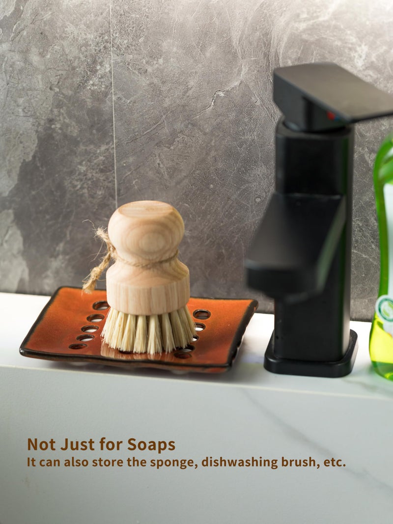 Cormomu Soap Holder with Self Drain, Ceramic Soap Dishes for Bar, Shower, Japanese Soap Tray for Kitchen and Bathroom, Keep Sink Dry and Tidy, Red - Image 5
