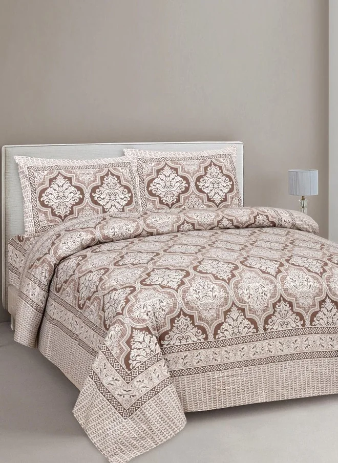 CLOTHOLOGY CLOTHOLOGY Rajmandir Brown Ethnic Motifs Cotton Breathable 180 TC King Fine Bedsheet with 2 Pillow Covers
