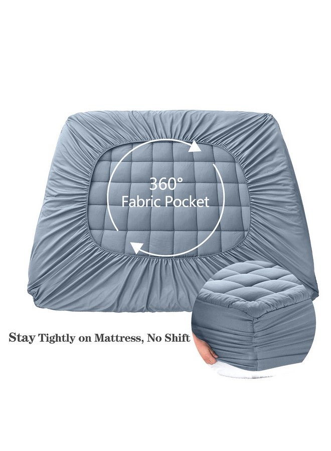 EASELAND EASELAND Queen Size Mattress Pad Pillow Top Mattress Cover Quilted Fitted Mattress Protector 8-21" Deep Pocket Cooling Mattress Topper (60x80 Inches, Dusty Blue)  - Image 4