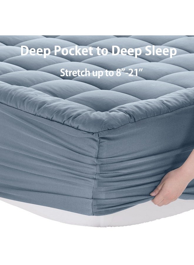 EASELAND EASELAND Queen Size Mattress Pad Pillow Top Mattress Cover Quilted Fitted Mattress Protector 8-21" Deep Pocket Cooling Mattress Topper (60x80 Inches, Dusty Blue)  - Image 5