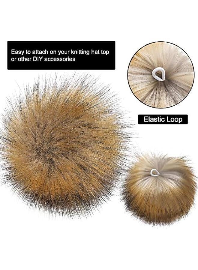 14 Pieces Faux Fur Pom Pom Balls for Hats DIY Faux Fur Pompom with Elastic Loop for Hats Shoes Scarves Gloves Scarves Bag Key Chain Charms Accessories (Natural)  - Image 4