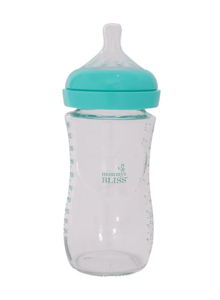 mommys BLISS زجاجة رضاعة للأطفال بفتحة واسعة – 250 مل باللون الأخضر، خالية من BPA، مضادة للمغص، متينة وآمنة للمواليد والأطفال الصغار - Image 1