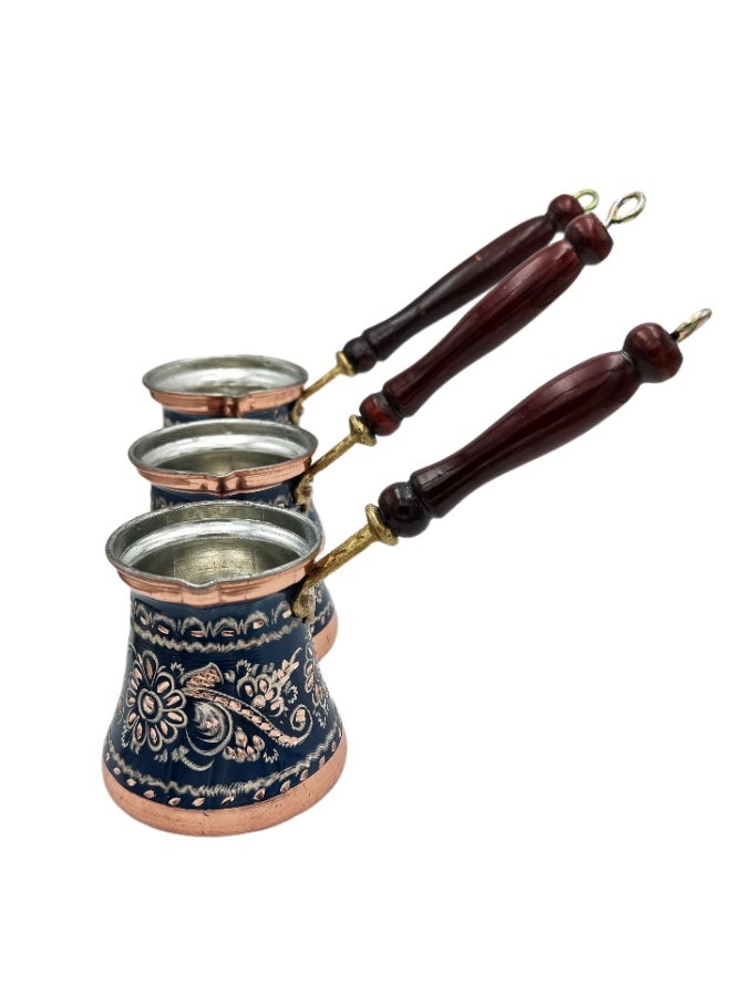 Handmade 3-Piece Copper Coffee Pot Set – Wooden Handle, Premium Copper, Ottoman-Inspired Design, Made in Turkey  - Image 1