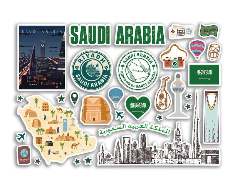 A5 Sticker Sheet Saudi Arabia Landmarks Vinyl Stickers  Asia Country Stamp Skyline Flag Travel Holiday Map City Scrapbook Aesthetic 80537
