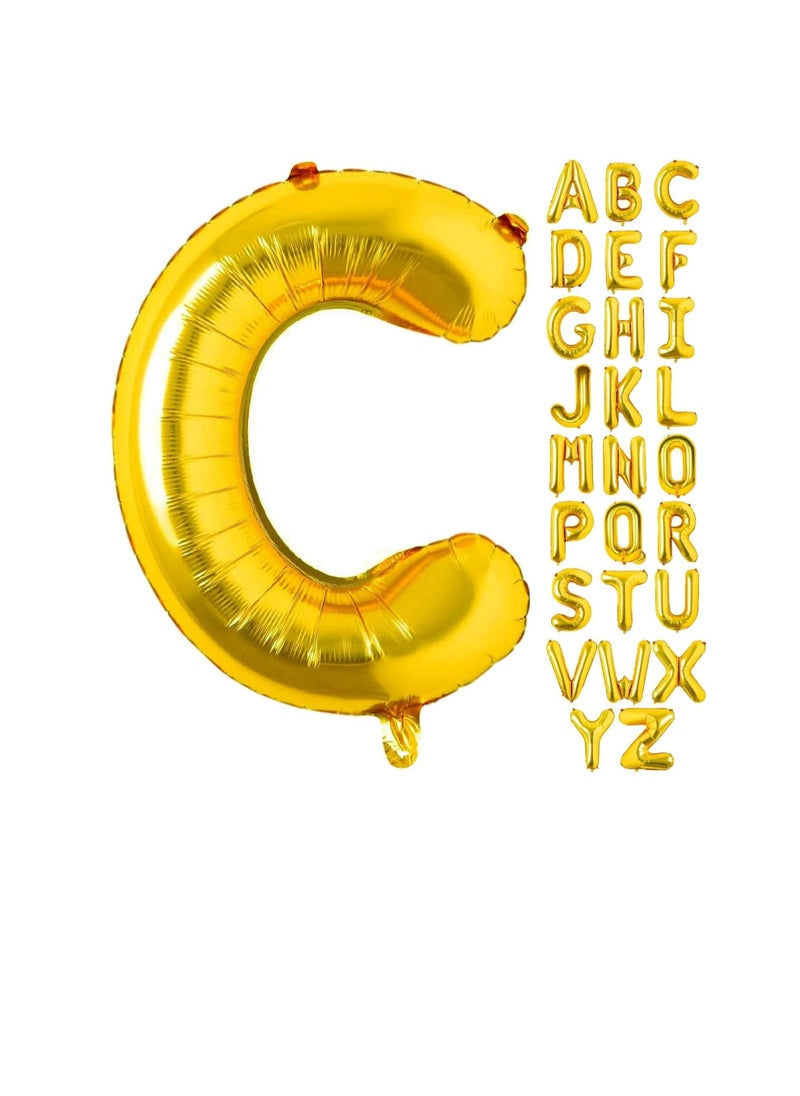 Party with Emma - Gold Letter A to Z Balloons 32 inch Large Alphabet Balloons Gold Helium Foil Letter Balloon Banner for Birthday Party Anniversary Wedding Decoration (Gold-C) - Image 1