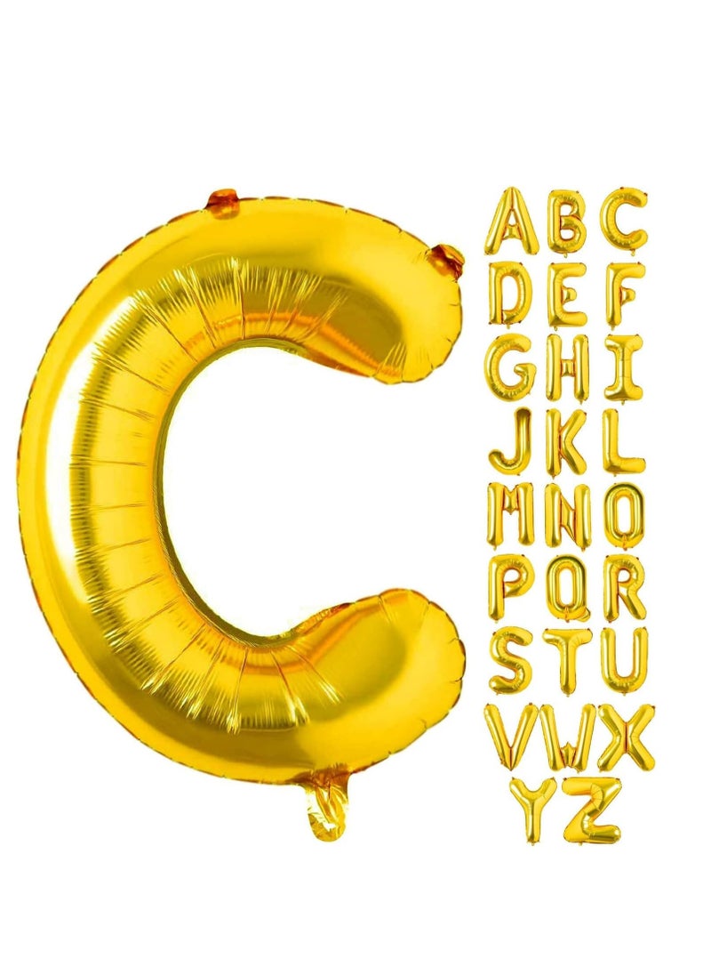 Party with Emma - Gold Letter A to Z Balloons 32 inch Large Alphabet Balloons Gold Helium Foil Letter Balloon Banner for Birthday Party Anniversary Wedding Decoration (Gold-C) - Image 1