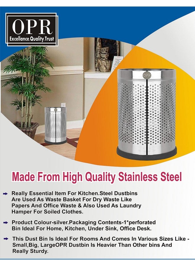 OPR Stainless Steel Open Perforated Dustbin| Steel Dustbin For Home, Bedroom, Rooms, Office, Kitchen, Bathroom- (8 X 12 In. -10 Liter) - Image 4