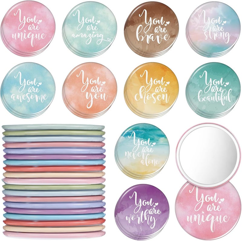 Unittype 30 Pcs Inspirational Compact Mirrors Bulk Employee Appreciation Gifts Portable Pocket Small Mirrors for Purse Thank You Gifts for Women Empowerment Gifts Social Worker(Colorful)