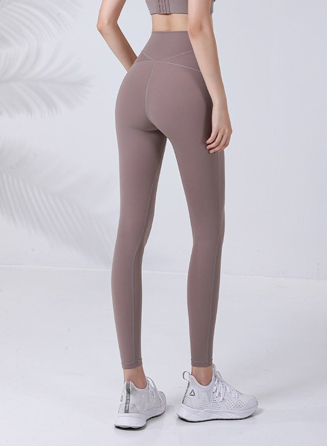 NIBEMINENT Seamless High Waist Quick Dry Yoga Leggings Pants Brown - Image 3
