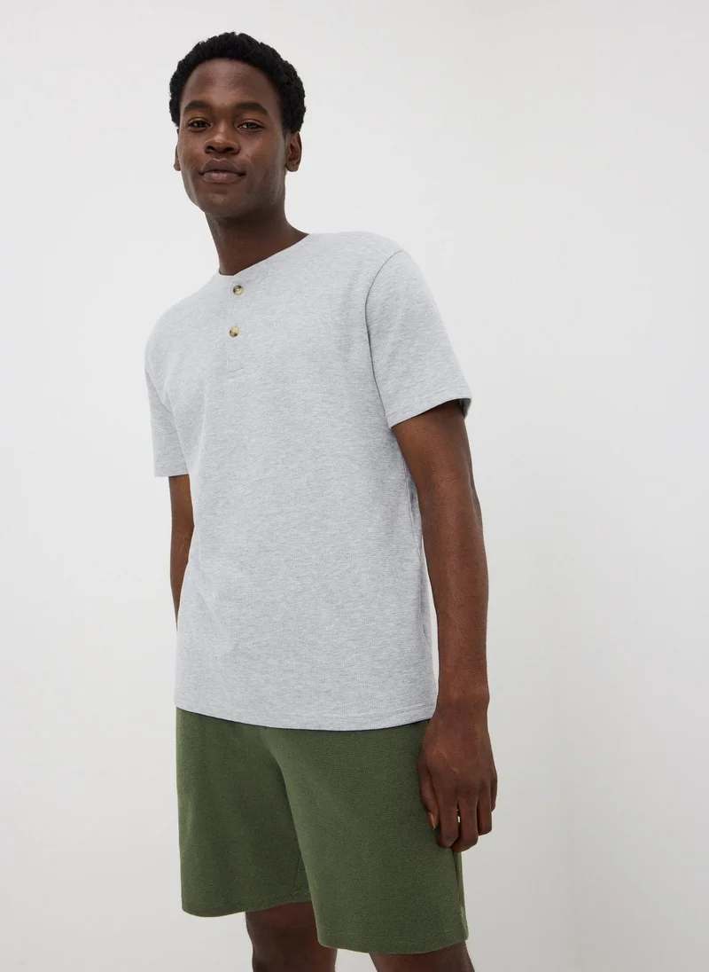 Matalan Green Waffle Henley Short Pyjama Set