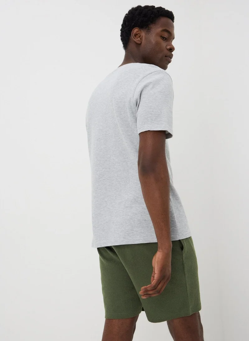 Matalan Green Waffle Henley Short Pyjama Set