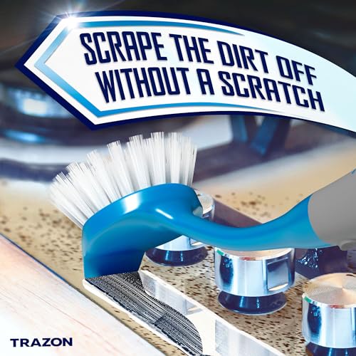 Trazon Dish Brush Set of 4 - Kitchen Scrub Brushes with Non-Slip Long Handle for Cleaning, Scrubber, Dishwashing, Dishes, Bottles, Straws, Cups, Pots & Sink, Blue - Image 4