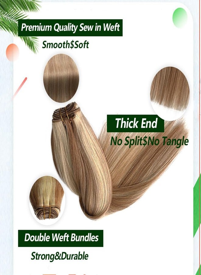 Valiilo Ombre Sew in Hair Extensions Real Human Hair 12 Inch Weft Hair Extension Human Hair Golden Brown to Bleach Blonde Highlight Remy Human Hair for Thick Hair 80G - Image 5