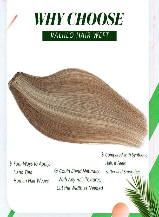Valiilo Ombre Sew in Hair Extensions Real Human Hair 12 Inch Weft Hair Extension Human Hair Golden Brown to Bleach Blonde Highlight Remy Human Hair for Thick Hair 80G - Image 2